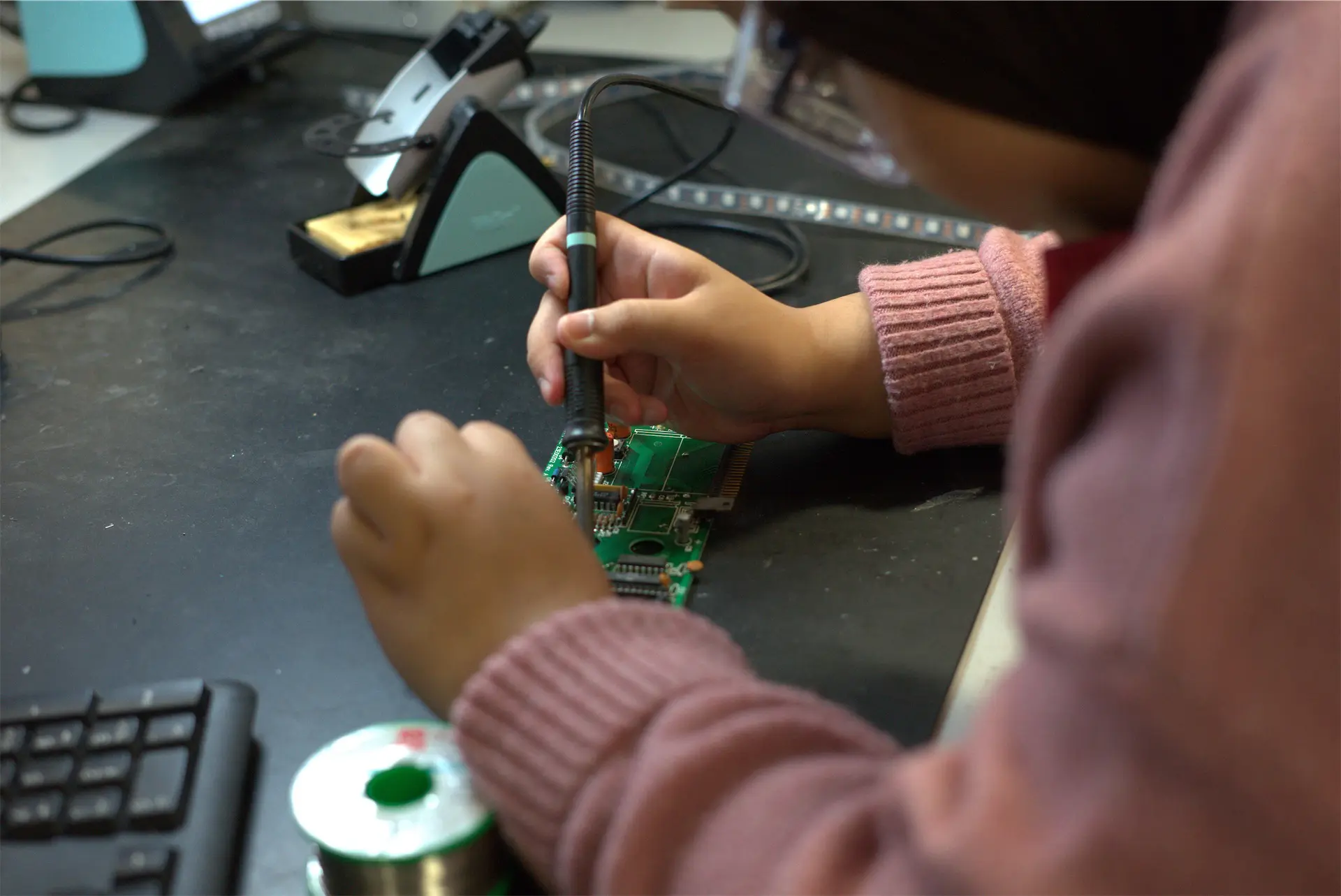 Users using the electronics bench